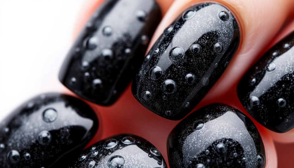 Efeito Bubble em unhas pretas