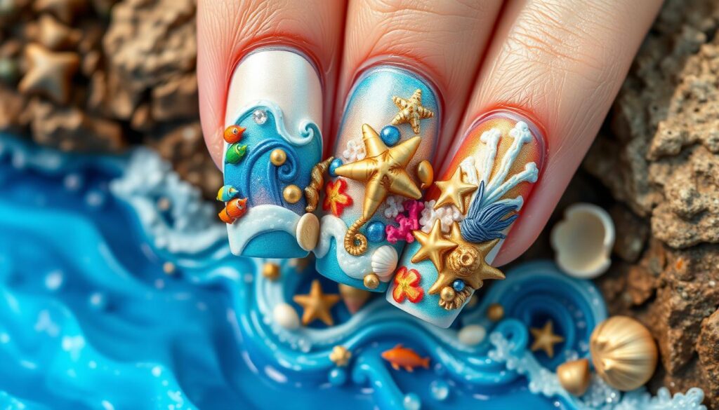 Unhas Decoradas 3D Temáticas Marinhas