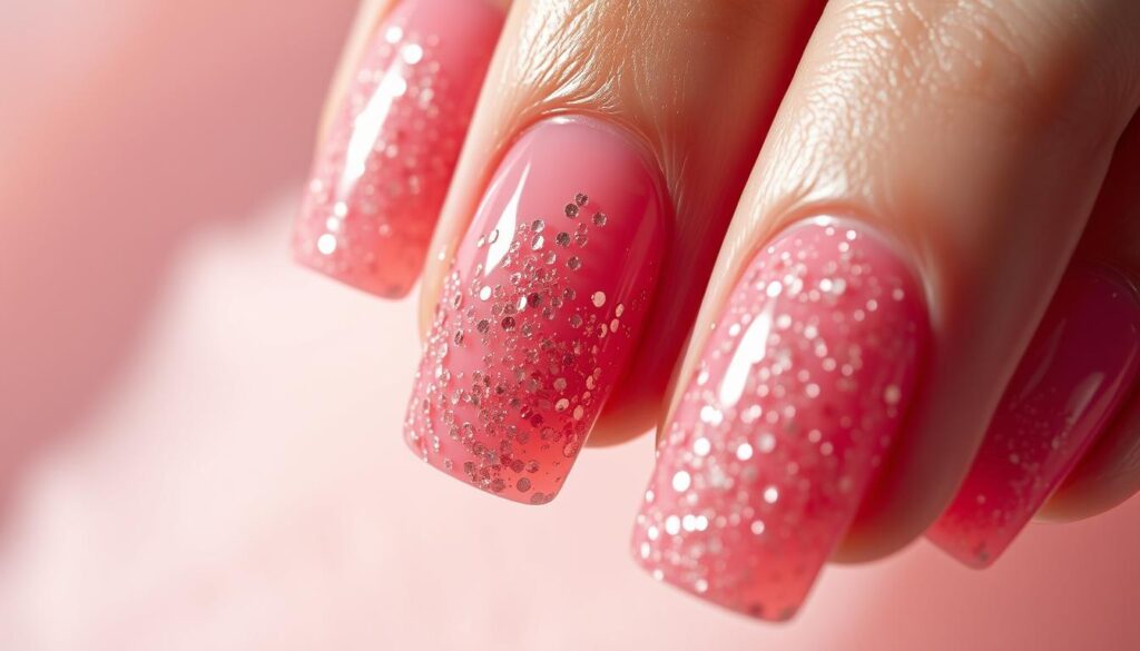 Unhas Rosa com Glitter