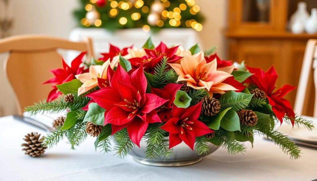 arranjos florais mesa de natal