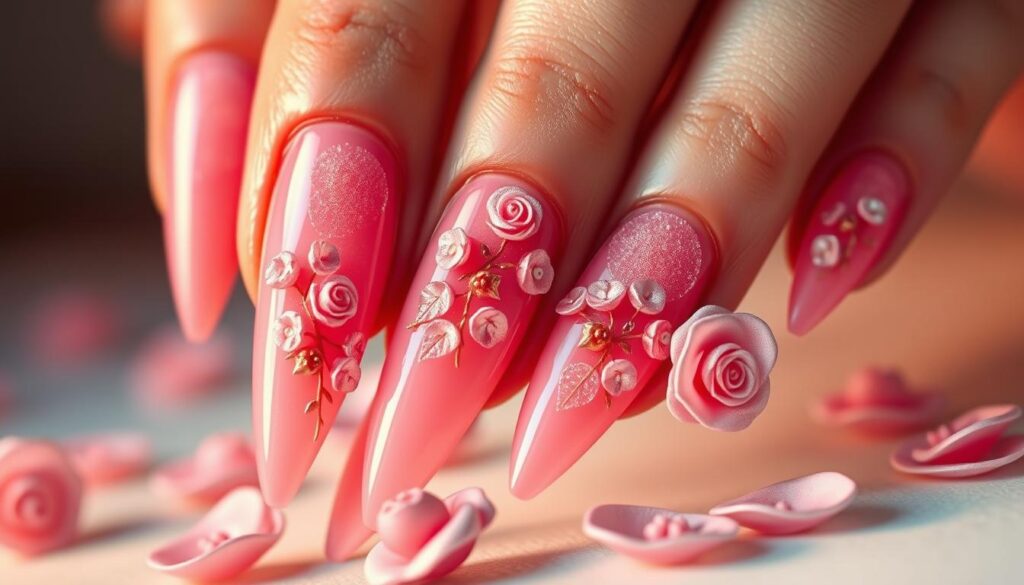 unhas rosa 3D