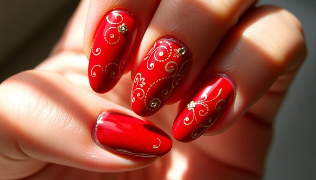 unhas vermelhas decoradas